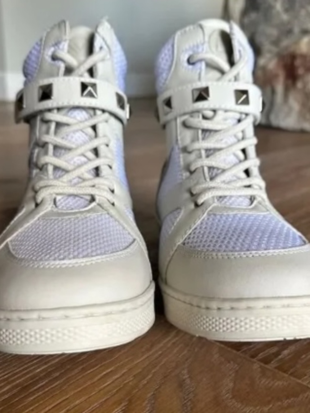 Sandro Moscoloni Mesh High Top Sneakers Ivory Studded Velcro Lace-Up 8.5 View 3
